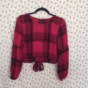 Plaid “tie back” blouse